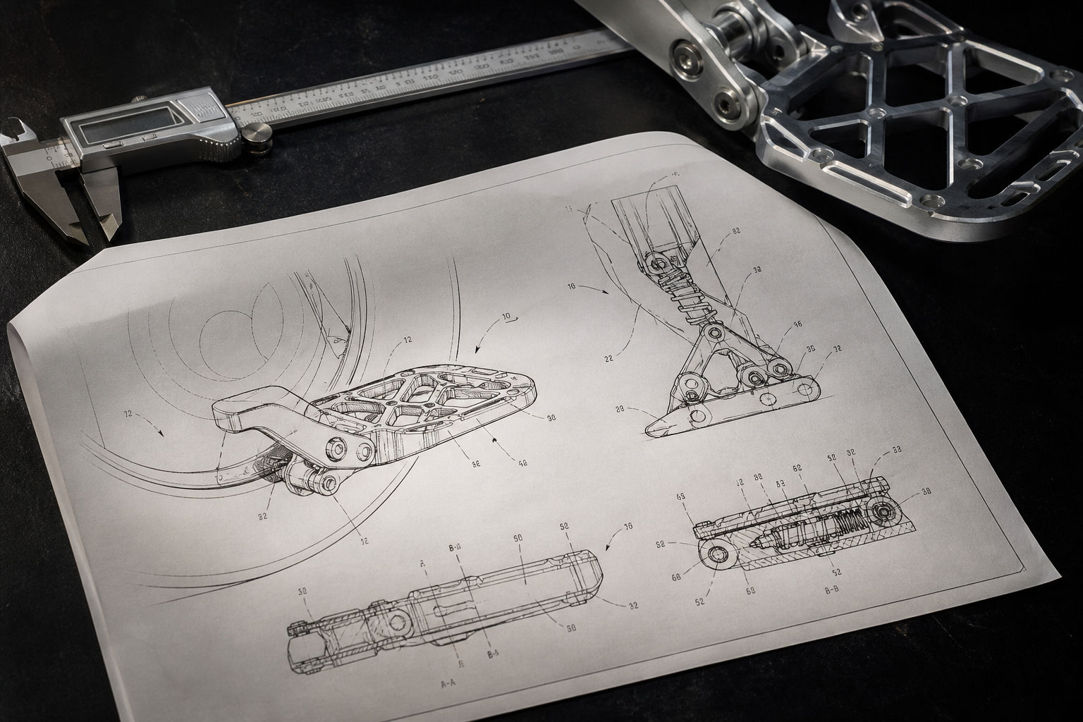 Patent drawings for pedal and suspension architecture